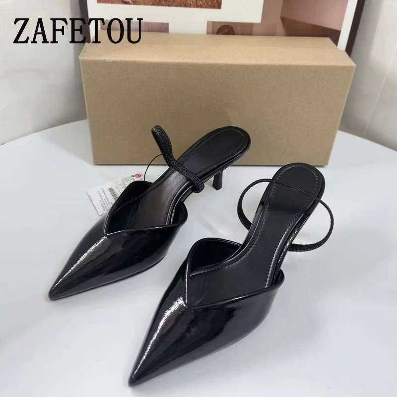 

Zafetou Women's Sandals 2024 Winter New Style Shallow Mouth Pointed High Heels Rear Strap With Thin Heel Shoes Women