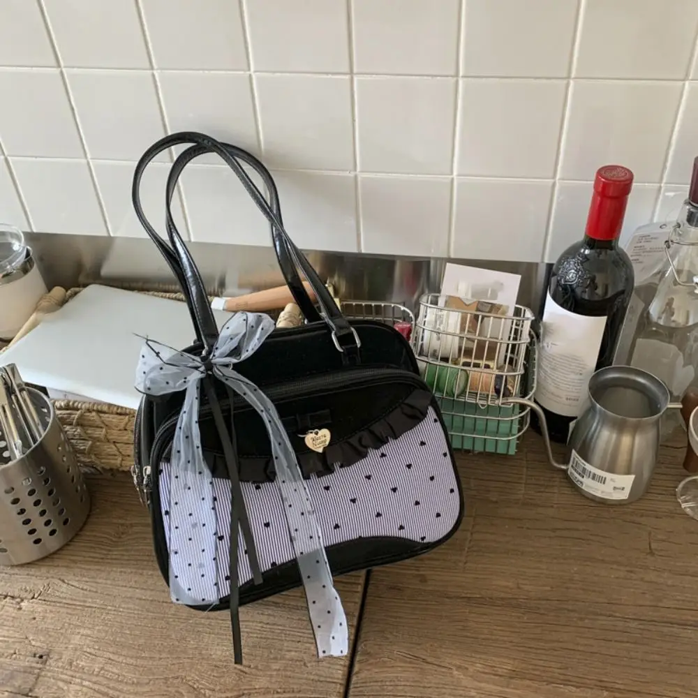 

Fashion Korean Style Bow Ribbon Bowling Bag Elegant Large Capacity Boston Shoulder Bag Casual Lace Ribbon Women Handbags Work
