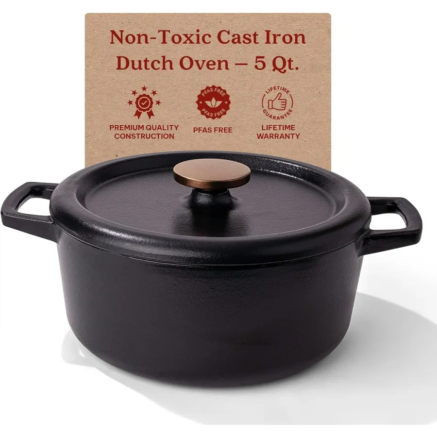 

Nori 5 Qt Эмалированная чугунная голландская духовка Нетоксичная PFAS PFOA PTFEFree Сверхмощная кастрюля с крышкой Печь Безопасная до 500F Идеально подходит для хлеба B