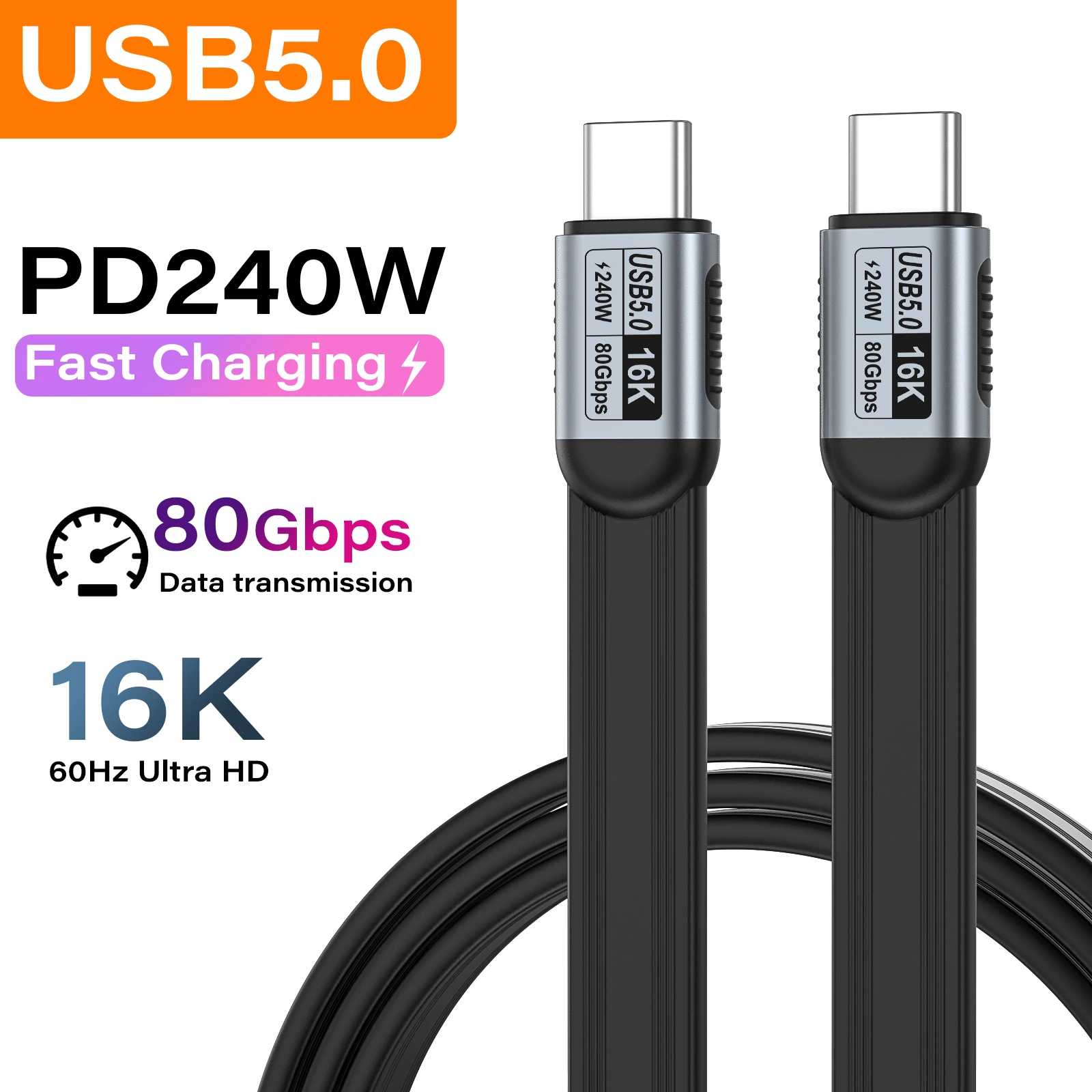 PD240W USB 5.0 Typ-C zu Typ-C Kabel 80Gbps ThunderBolt 5 USB-C Datenkabel 16K@60Hz USB-C Kabel für iPhone 17 Pro Max MacBook