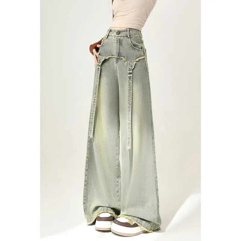 Vintage Washed Vintage Pear Shaped Wide Leg Jeans for Women Trendy Straight Leg High Street Pants