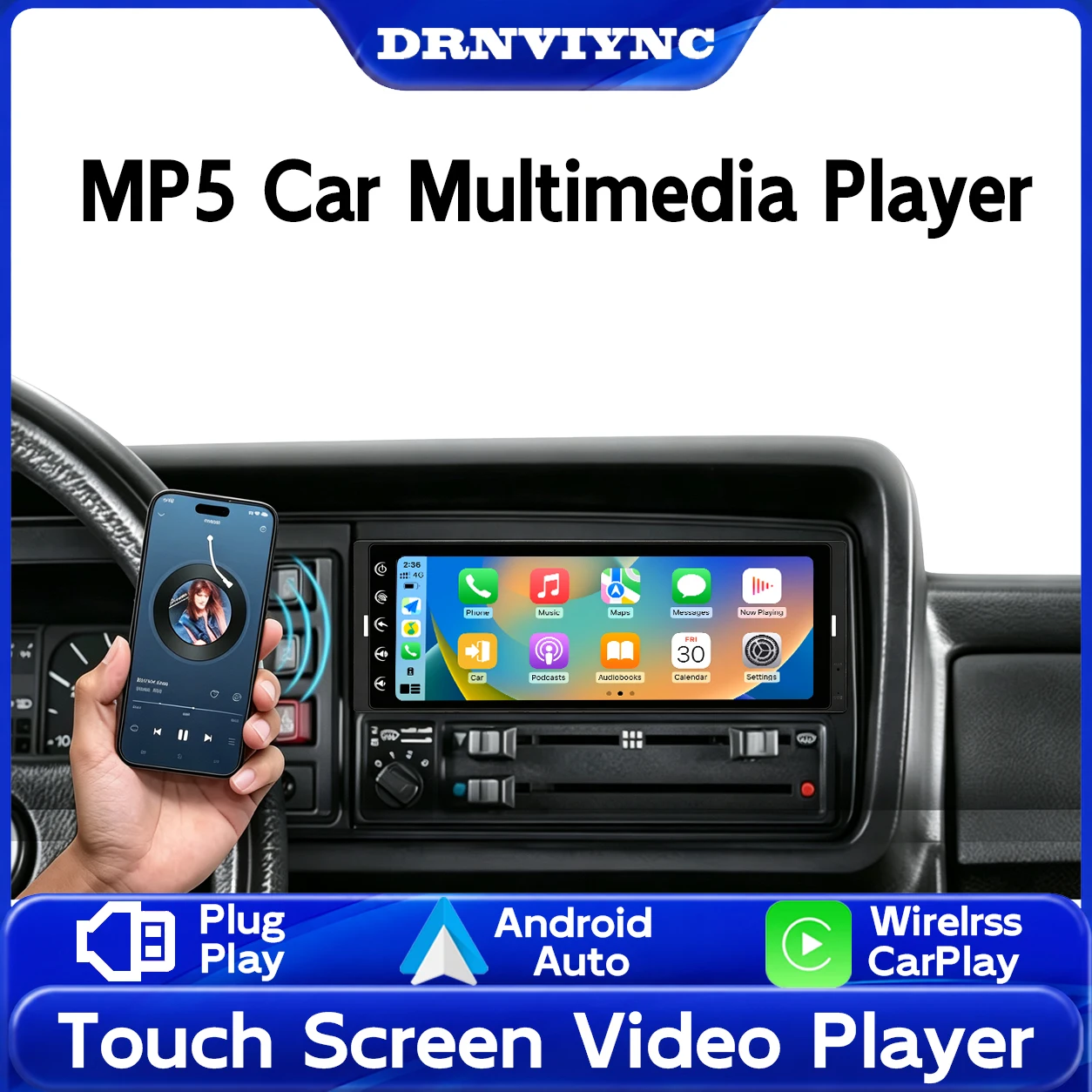 DRNVIYNC Android 10 Car Radio 6.9 Inch Single Din Car Stereo Wireless Carplay Screen Radio Multimedia Video Player Universal Touchscreen Bluetooth Radio USB SWC DSP