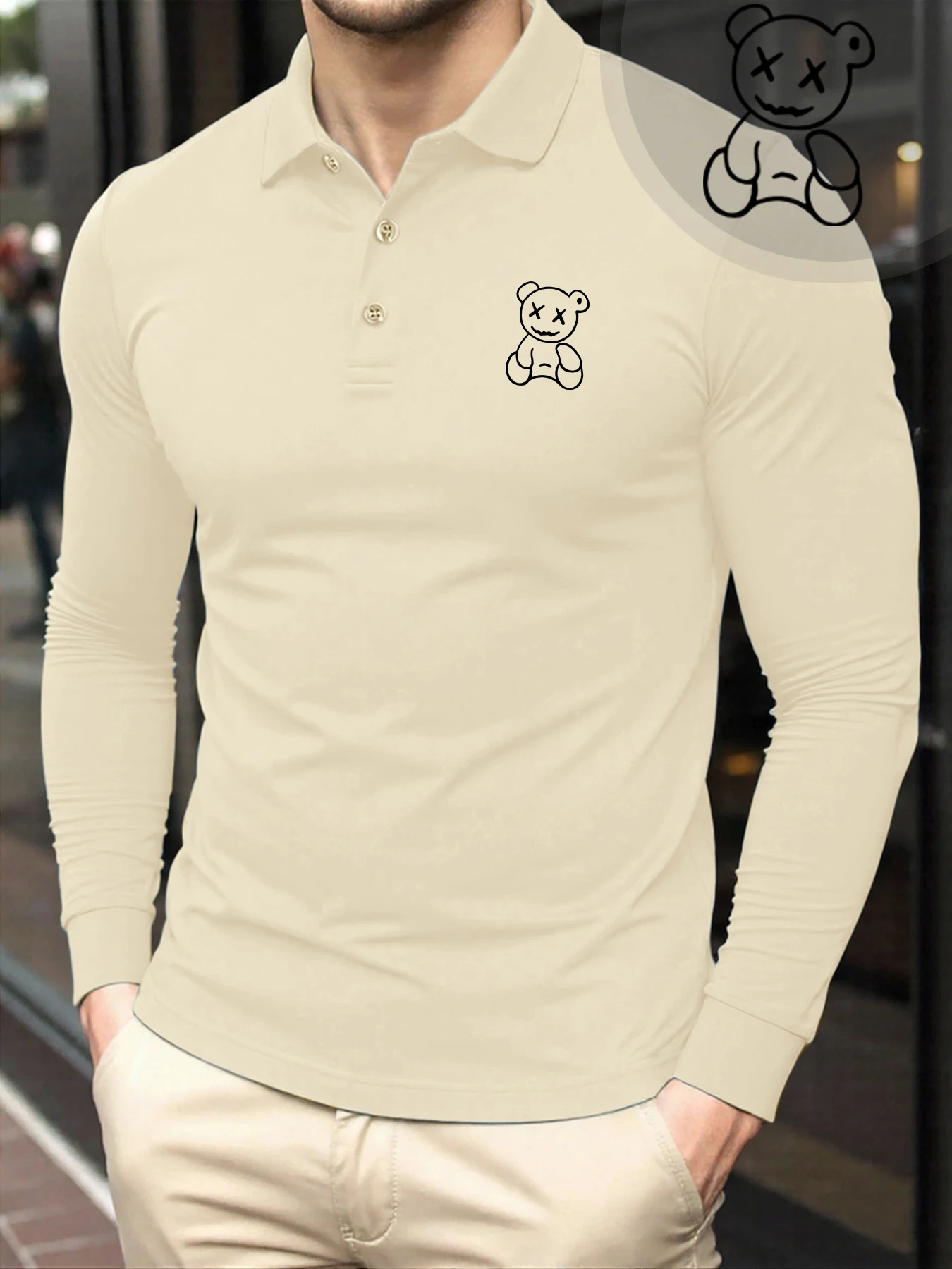 

Ghost Face Bear Pattern Fashion Basics Polo Shirts Men Turn-Down Collar Casual T-Shirt Autumn Comfy Golf Shirt Soft Culture Top