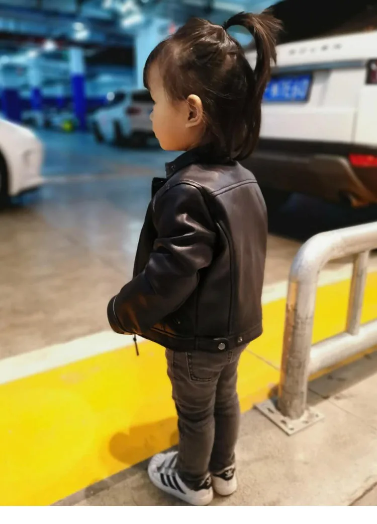 2024 Spring Autumn Girl PU Leather Motorcycle Jacket 1-10 Years Kids Little Girl Outerwear Coat Infant Baby Girl Catwalk Outfit