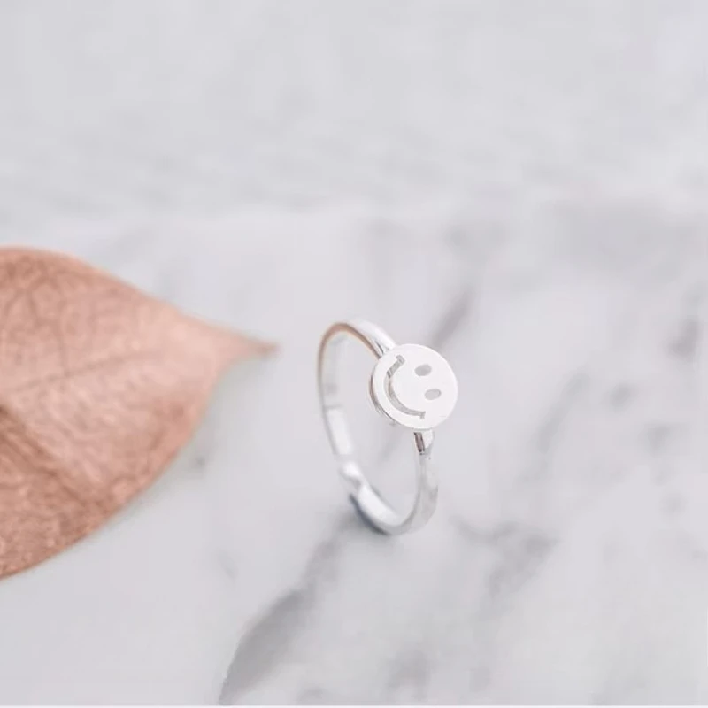 925 Sterling Silver smiling face Open Rings For Women Hypoallergenic Fashion Girl Sterling-silver-jewelry