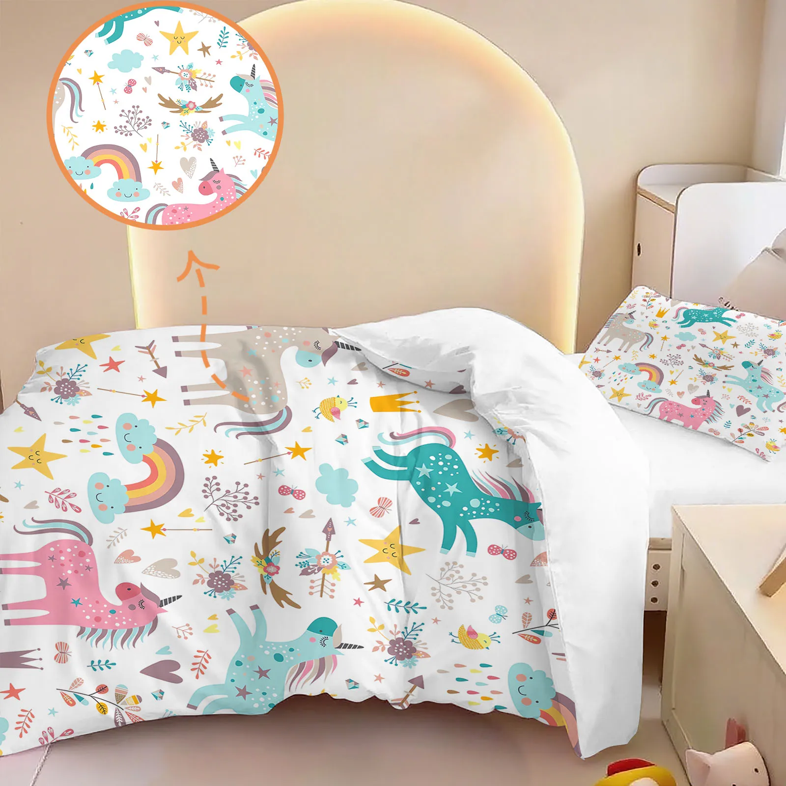 

Комплект постельного белья с единорогом, 3D-дизайн, для детей, 2 предмета (без наполнителя)