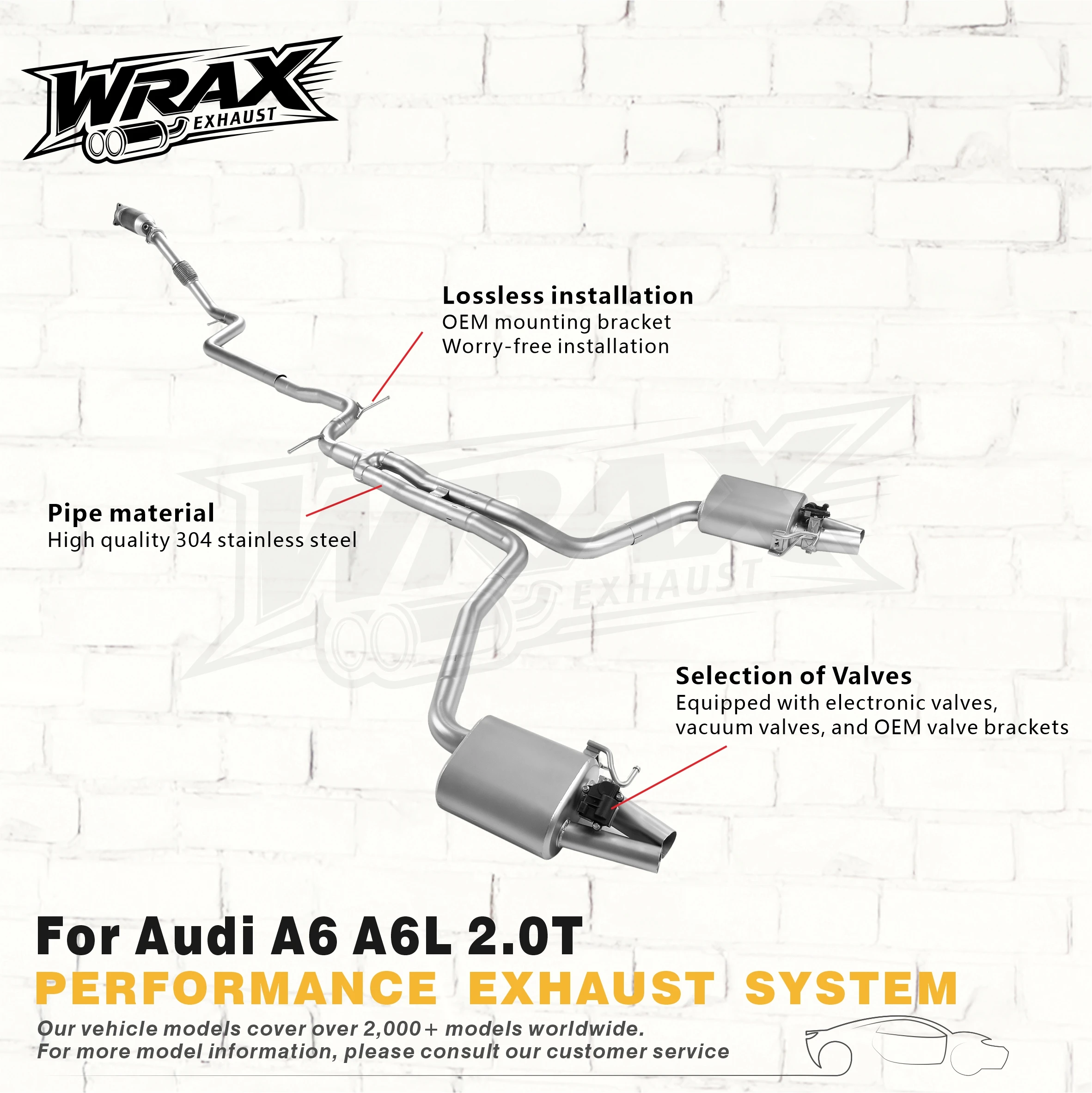 

WRAX Complete Exhaust System for Audi A6 A6L 2.0T Stainless Steel Catback Selection of Downpipe Support Customization