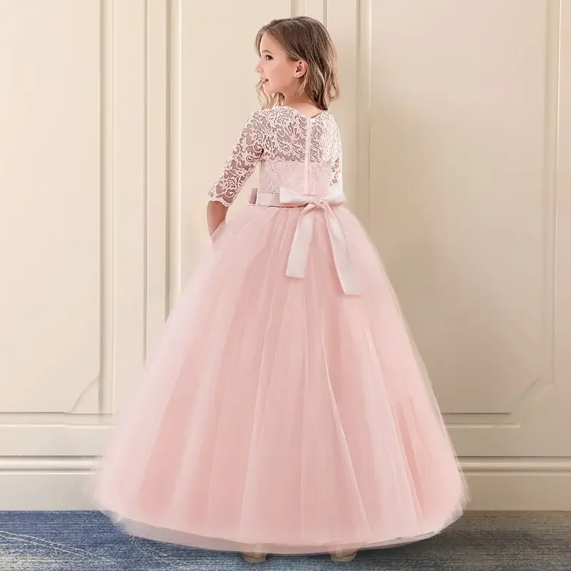 Girls Elegant Dresses Lace Flower Bridesmaid Holiday Dress 2024 Pageant Party Princess Dress First Communion Formal Long Gown