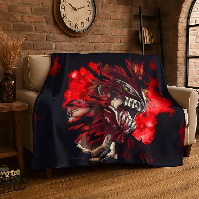 Classic Anime Bleach Kurosaki Ichigo Cartoon Flannel Blanket,Ultra Soft Plush Throw for Home Bedroom Bed Sofa Cover Picnic
