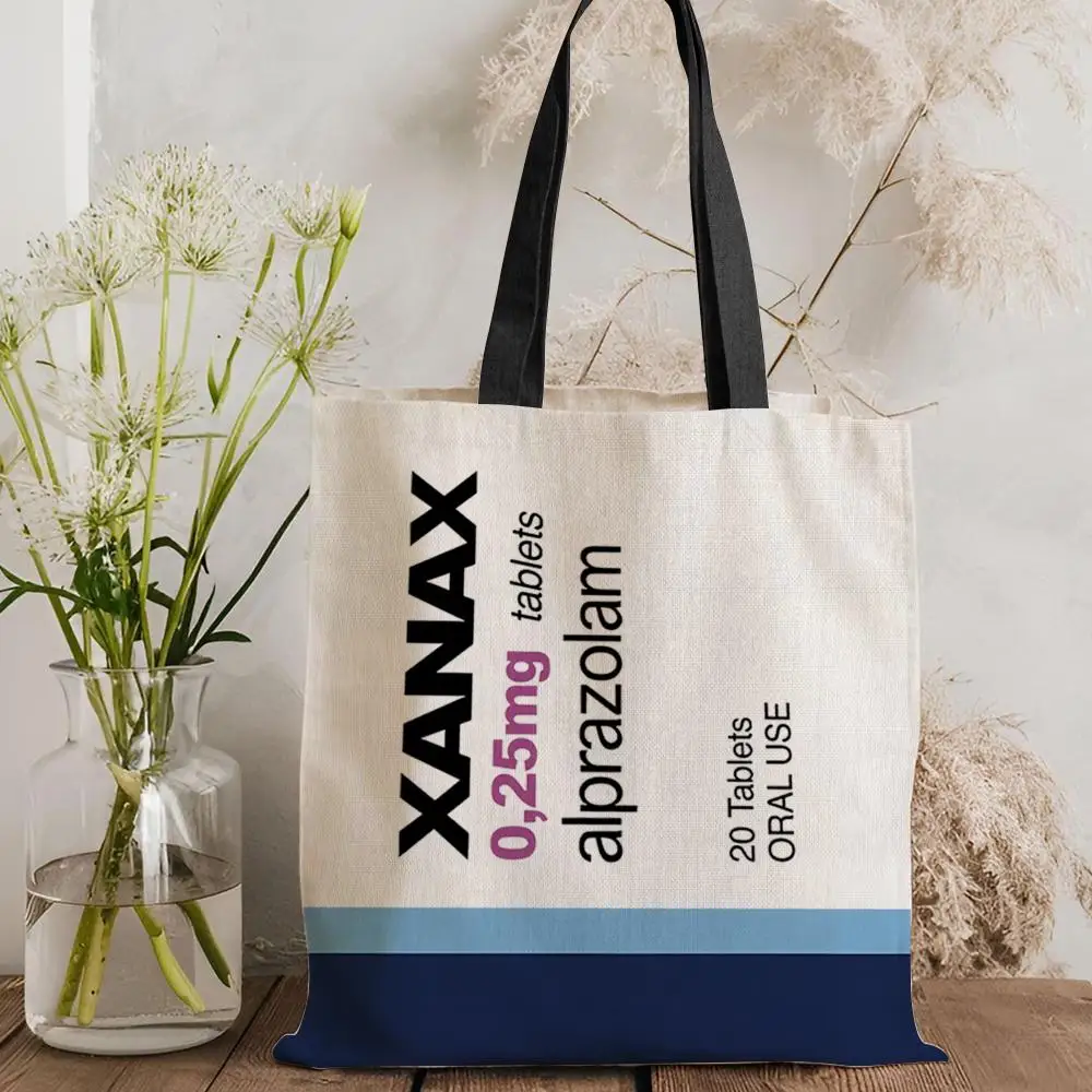 

Chill Pill XANAX Plating Storage Bags Canvas Double-Sided Print Tote Bag Large Capacity Shoulder Fashion Shopping Handbag