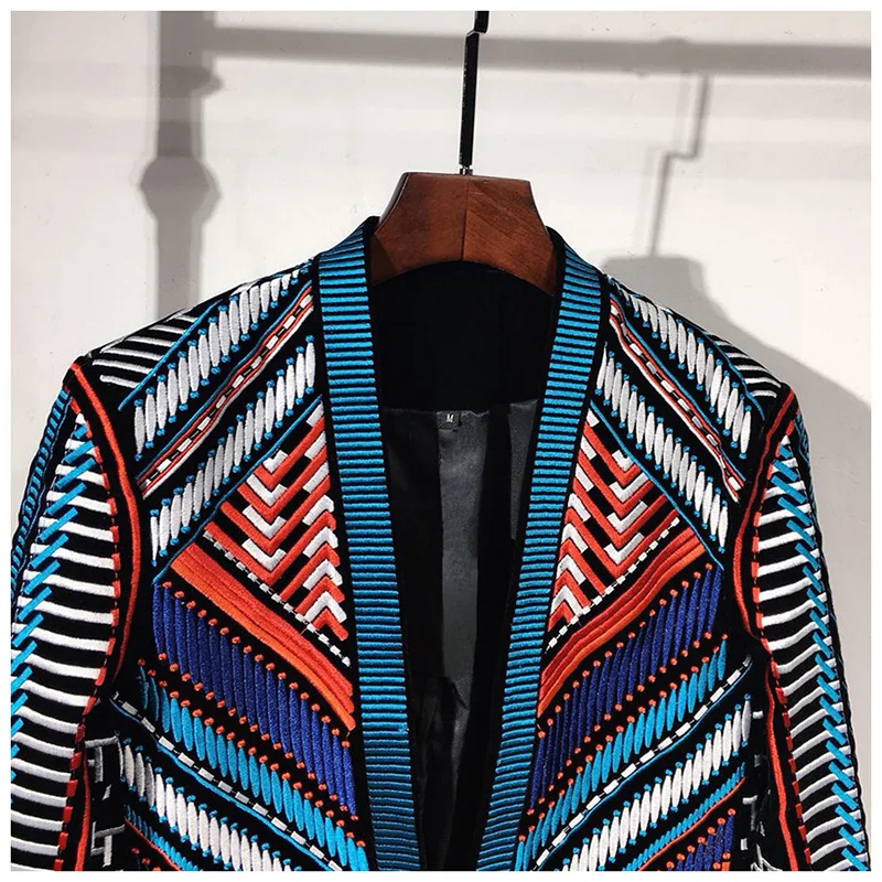 New Spring Autumn Colorful Blue Embroidery Suit Coat Personality Nightclub Male Singer Stage Catwalk Costume Fashion Jacket