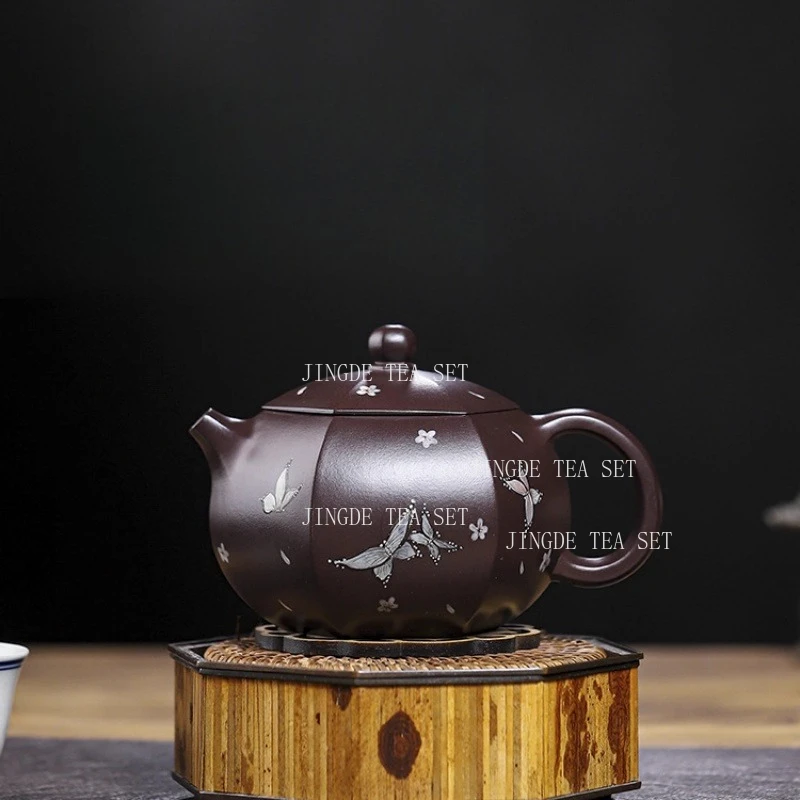 

Chinese Tea Pot Yixing Handmade Purple Clay Pot with Hundred Eyes, Purple Eggplant Mud, Butterfly Rhyme, Xishi Kung Fu Tea Set