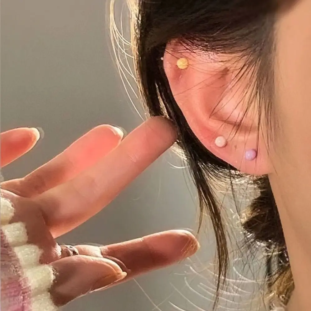 Fashion Design Cream Color Bead Earring Ceramics Mini Beanie Stud Earring Jewelry Accessories Korean Style Round Bead Earrings