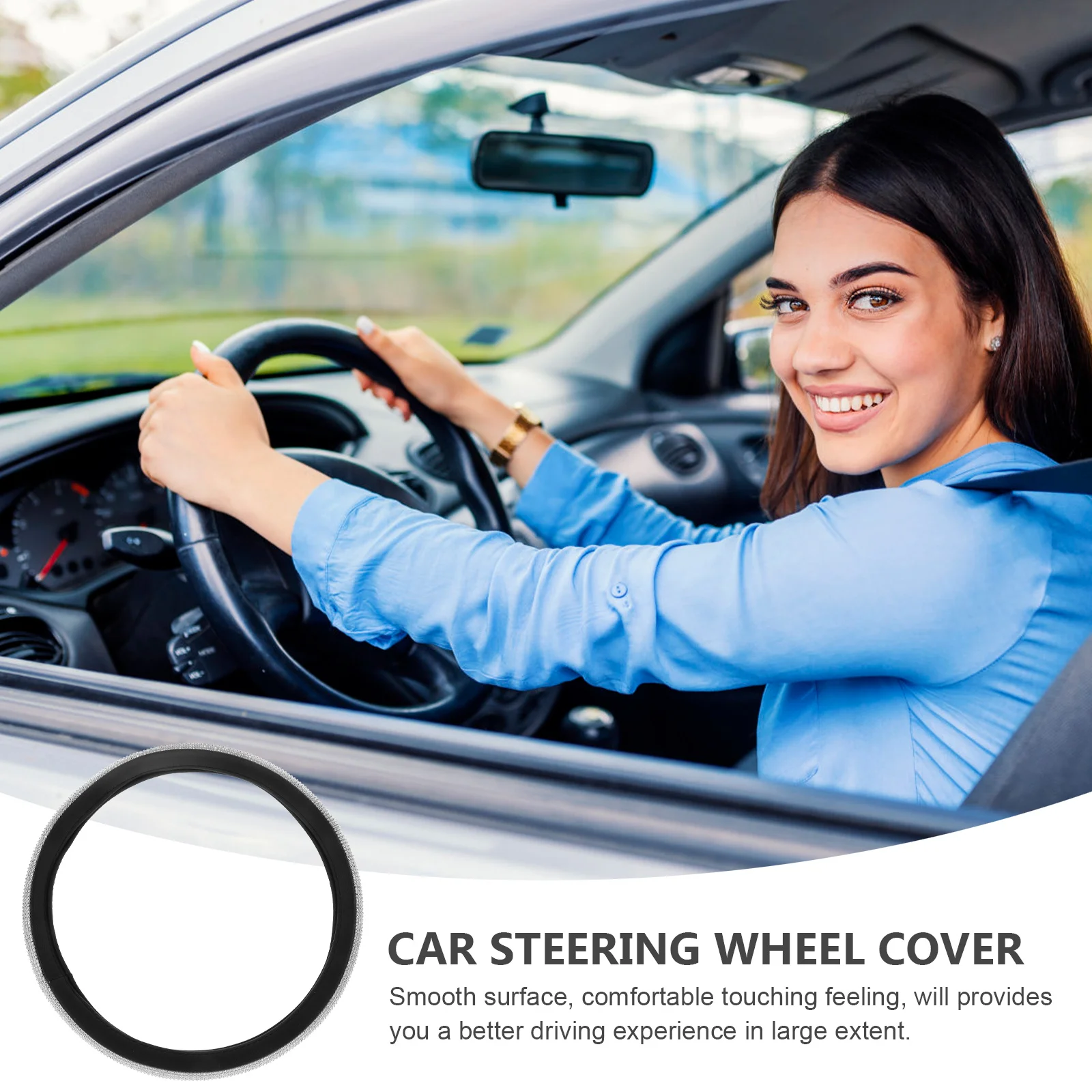 Elegante protector para volante con diamantes de imitación, duradero, accesorios de Pu para coche, agarre suave, cómodo, fácil instalación, ligero