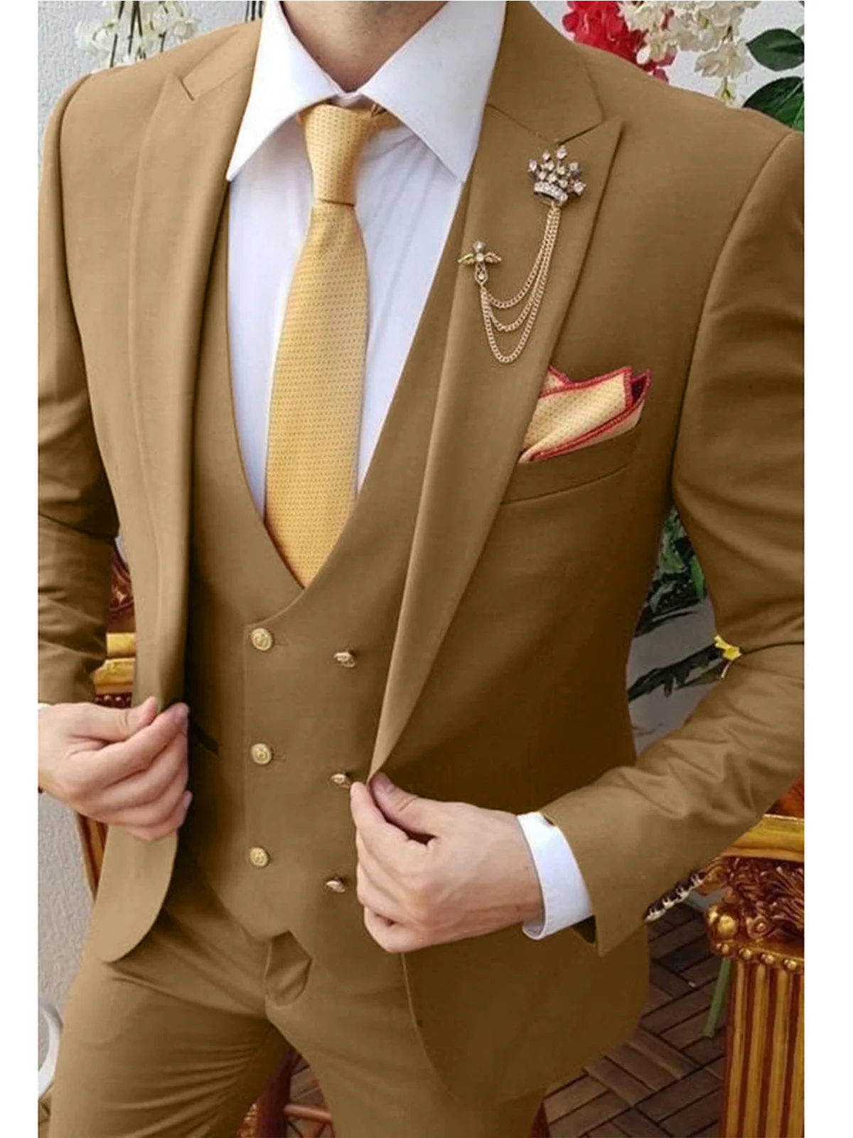 

Casual Suit for Men Slim Fit Solid Tuxedo Fashion Blazers and Pants and Double Breasted Vest Ensemble Hommes Vestidos De Novia