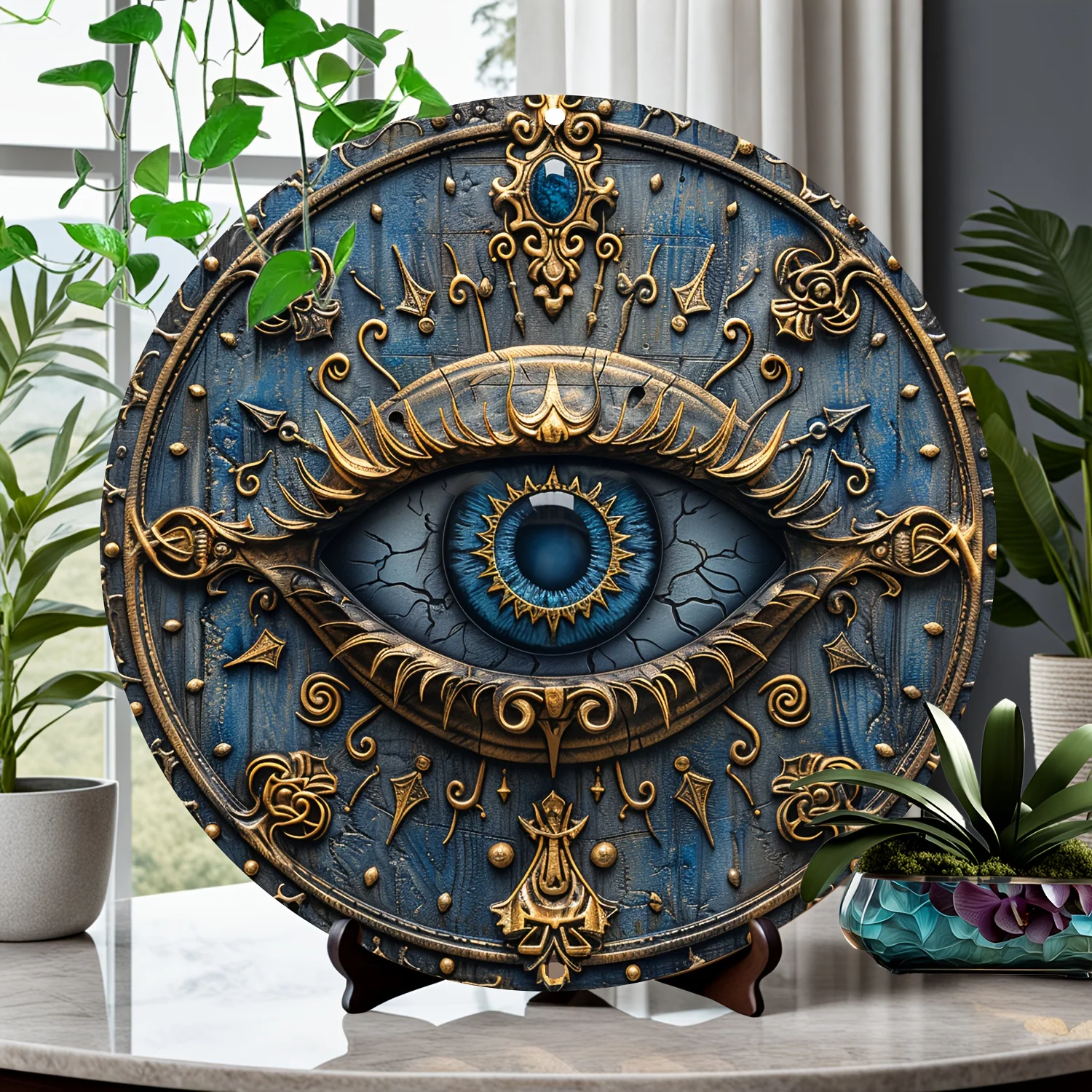 Metal Signage with All-Seeing Eye - Ancient Egyptian Wall Hanging Decoration, Living Dining Room -Pyramid Themed Home Decor Gift