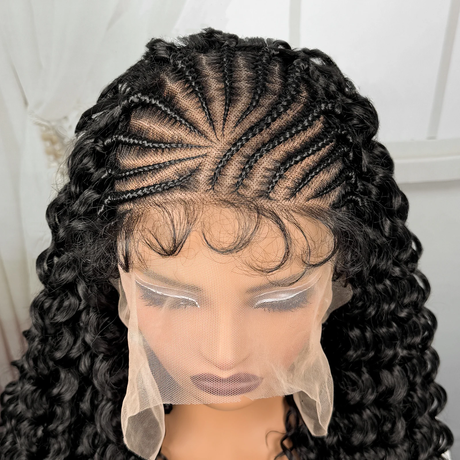22Inch Natural Cornrow Braided Wigs Synthetic 13x6 Lace Fronta Deep Wave Braiding Hair Wigs with Baby Hair for Black Women