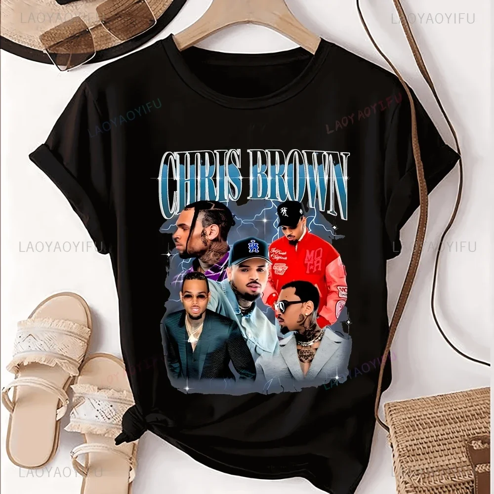 Chris Brown Rapper Printed T-shirt Top CHRIS BROWN Neutral Trend Harajuku Short Sleeved Unisex Shirt Cotton Oversized T-shirt