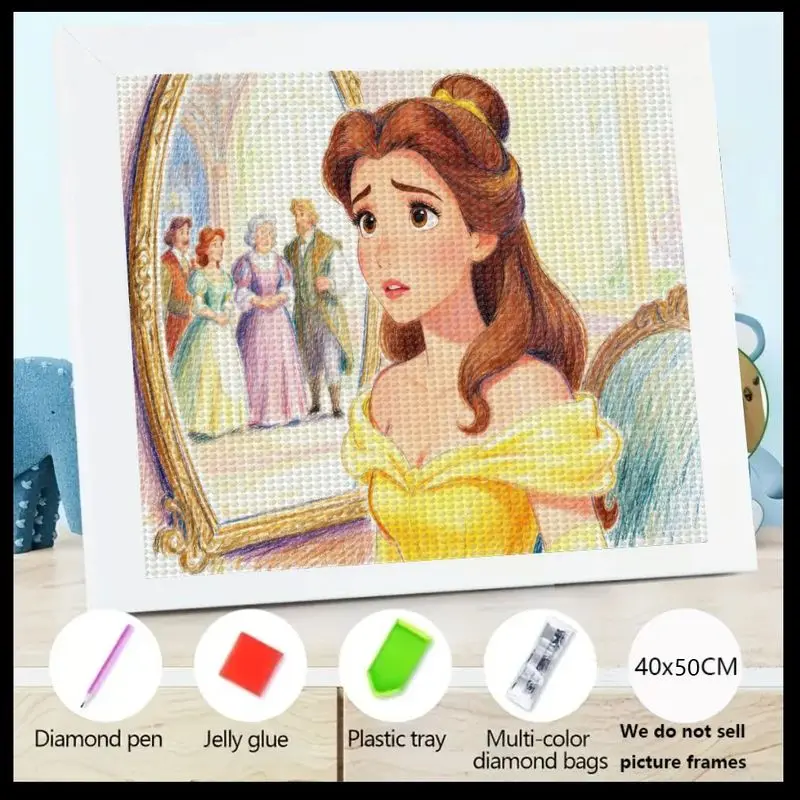 

1 шт., комплект алмазной живописи Disney Princess Belle 5D Full Drill, классическая зеркальная сцена «Красавица и чудовище», сделай сам, хрустальные стразы M
