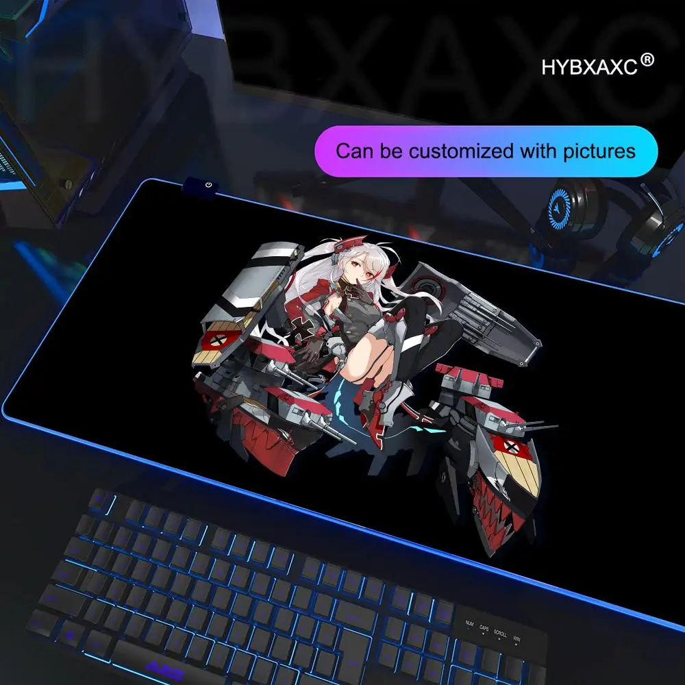 Prinz Eugen Azur Lane Mouse Pad RGB Gaming Mouse Pad Desk Mat HD Gamer Large LED Light XXL MousePads PC Computer Carpet