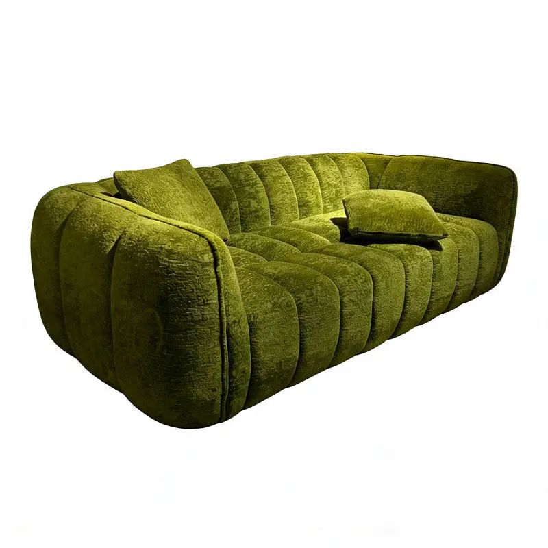 & Foreign Trade Vacuum-Compression French-Style Retro Compact Living Room Sofa Straight-Row Chenille Pumpkin-Print Fabric Sofa