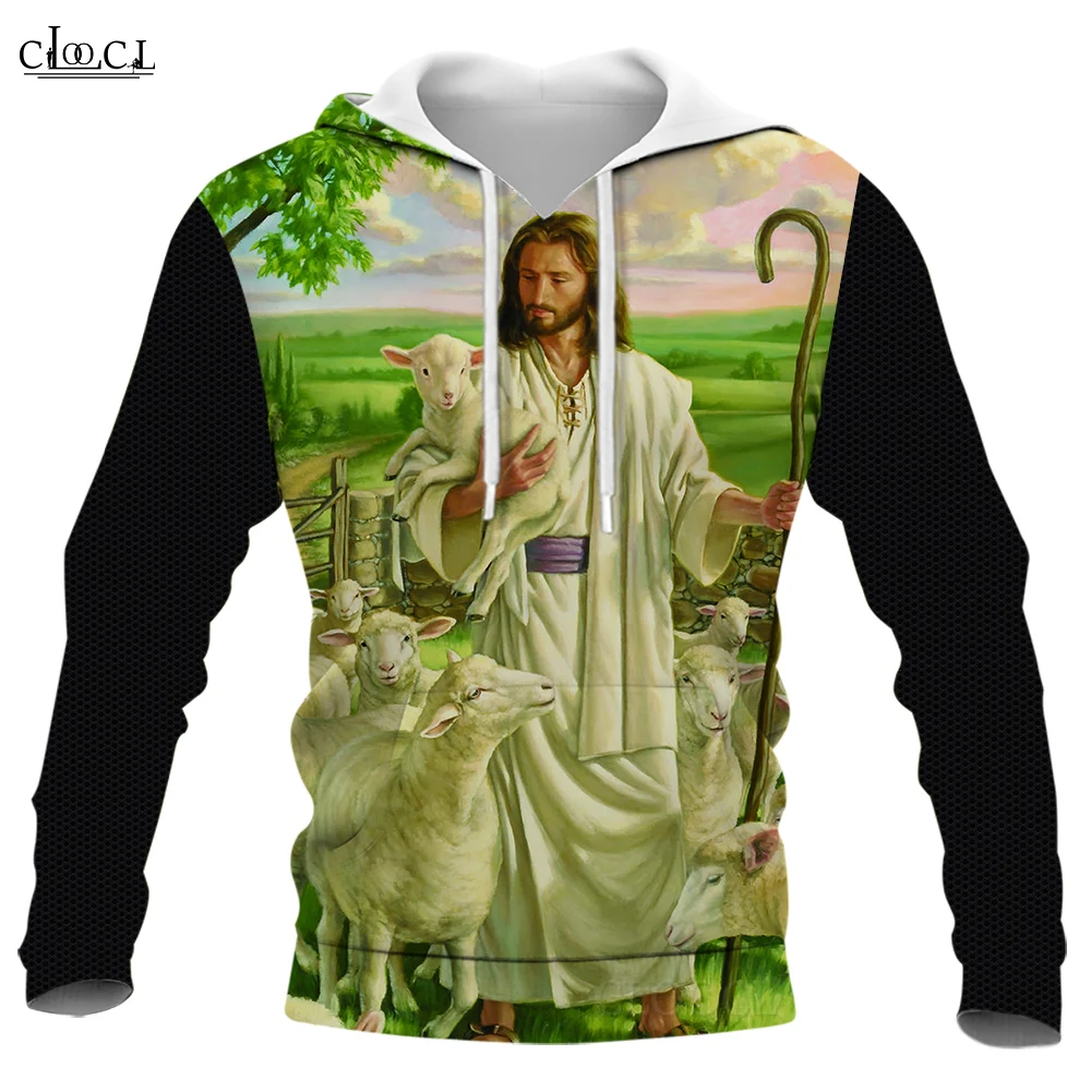 CLOOCL Men Hoodie Sweatshirt with Pocket Vintage Clothes Loose Tops Christianity Pray Printed Long Sleeve Pullover Dropshipping