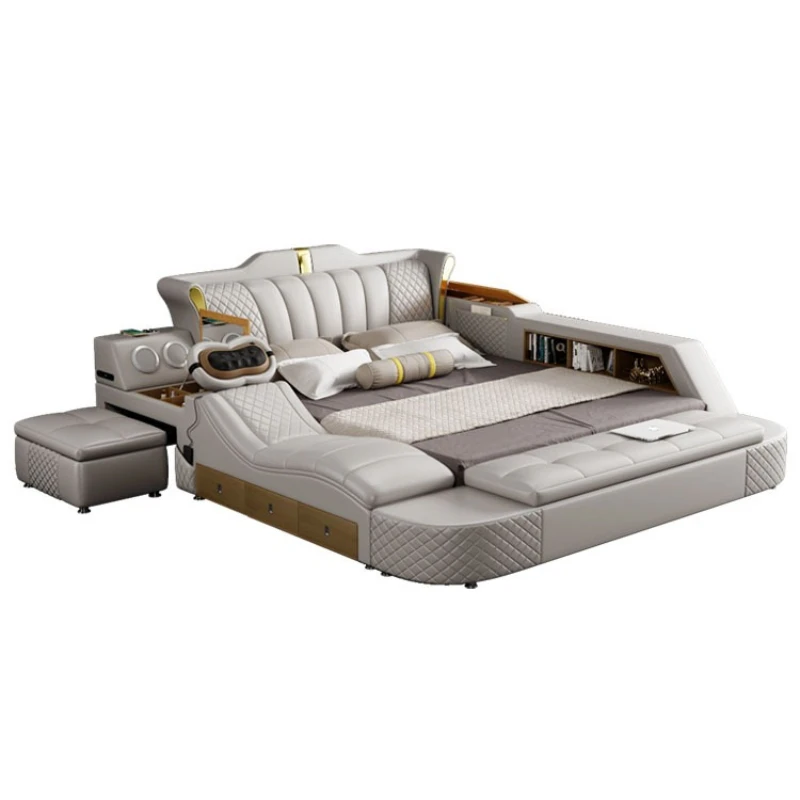 

Light luxury leather bed multi-functional massage tatami, storage leather art bed bedroom large apartment