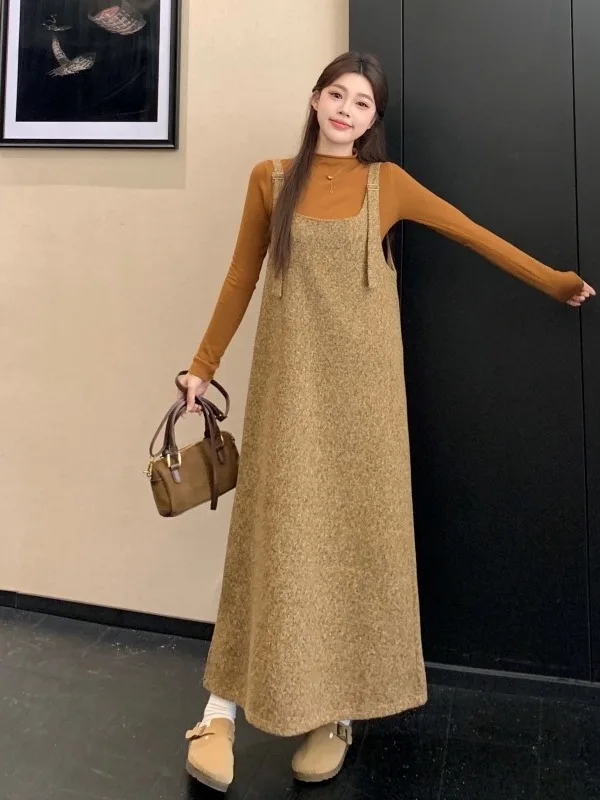 

Женская твидовая блузка больших размеров с бретелями, осенне-зимняя, утягивающая, базовый слой, для повседневной носки, с длинным рукавом