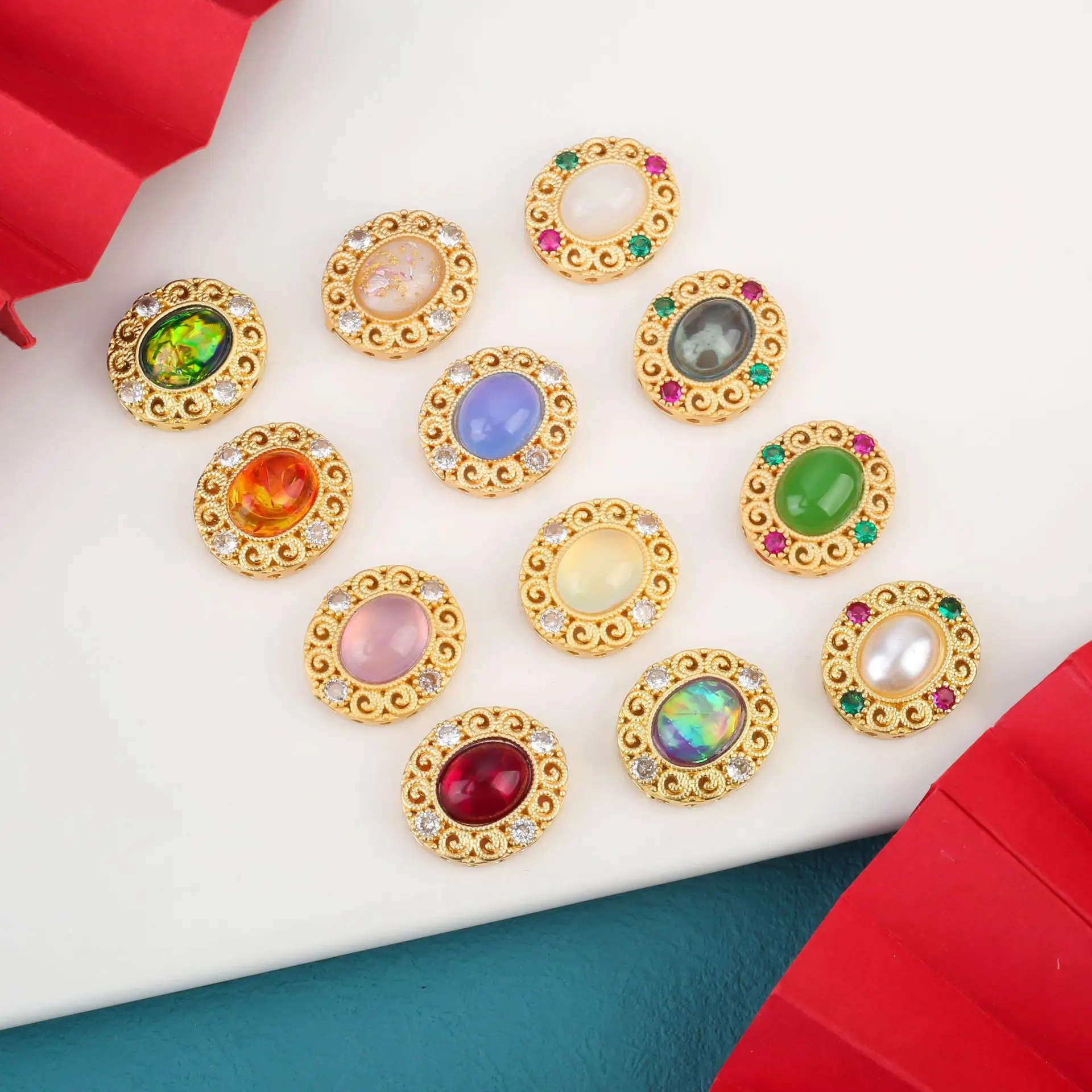 7pcs Copper Plating Hollow Multi-pass Ring Inlaid Pearl Spacer Beads Diy Bracelet Necklace Jewelry Accessories Wholesales