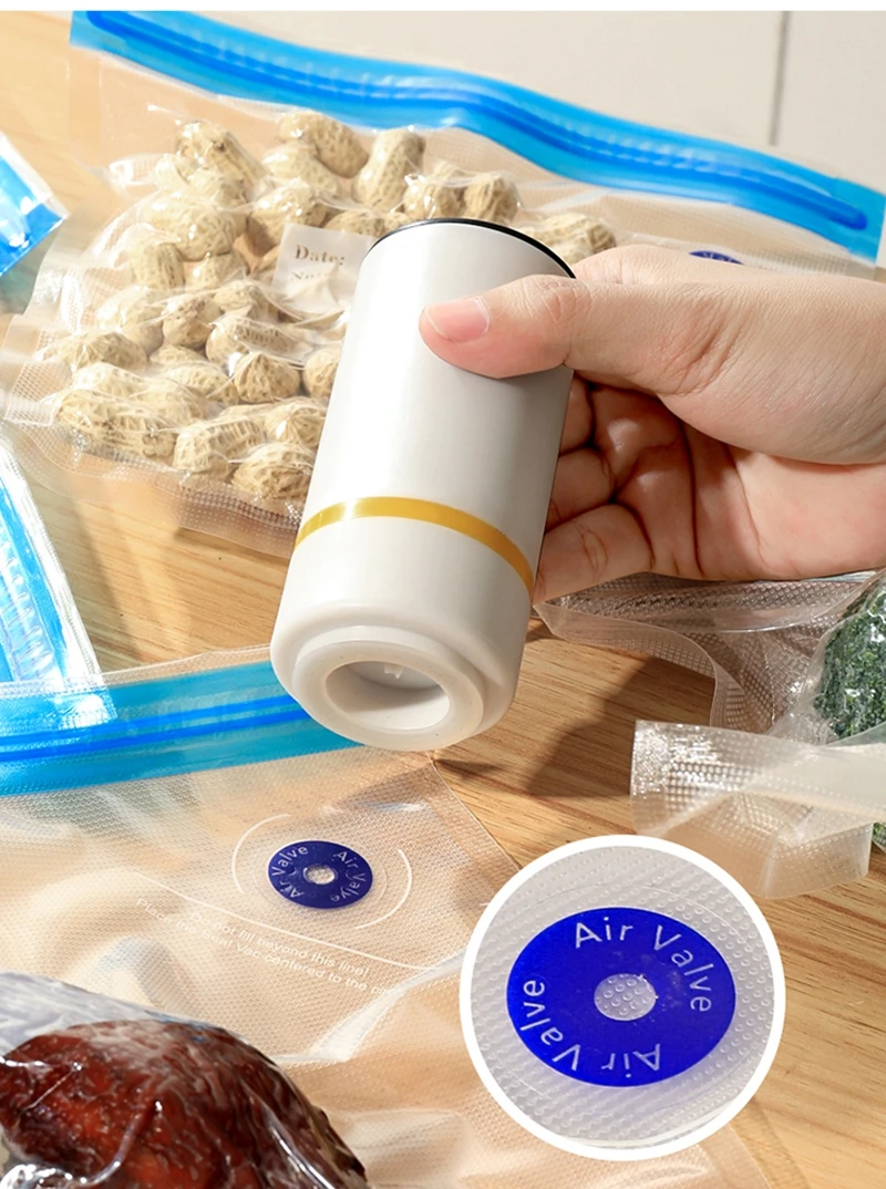 Bomba selladora al vacío eléctrica de mano, bolsas Sous Vide recargables por USB sin BPA, juego de bolsas reutilizables con cremallera para almacenamiento de alimentos, 5 uds.