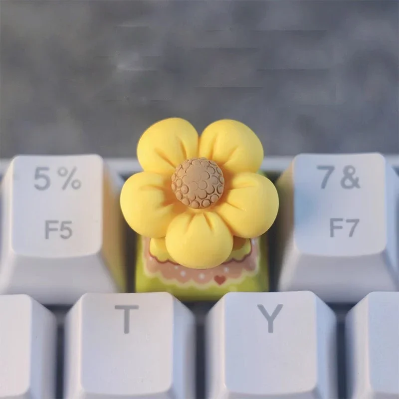 Tecla de flor amarilla para teclado mecánico, Base de Color bonita, Universal, AxisGaming, R4, ESC, creativo