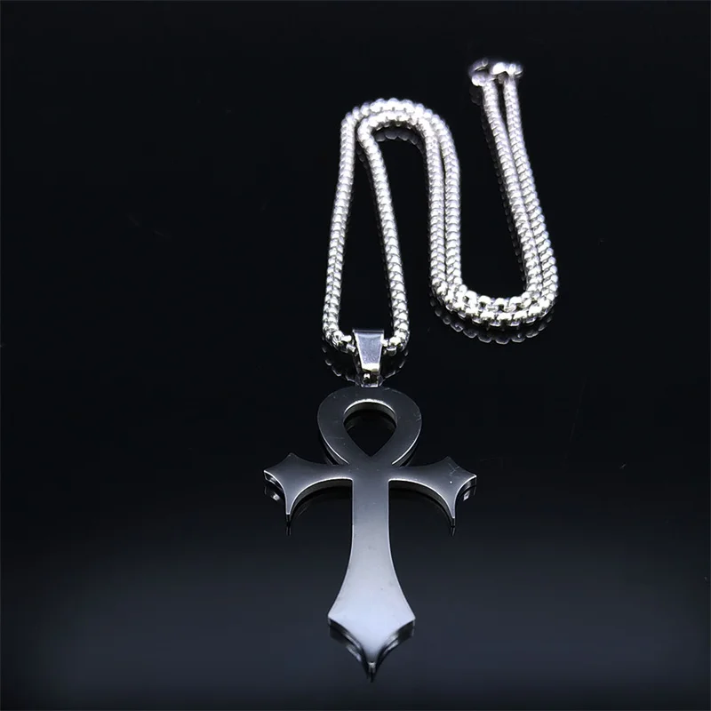 Gothic Ankh Kreuz Amulett Anhänger Ägyptischen Halskette Frauen Edelstahl Symbol des Lebens Kreuz Punk Halsketten Schmuck Geschenk N7078S – Detail 5