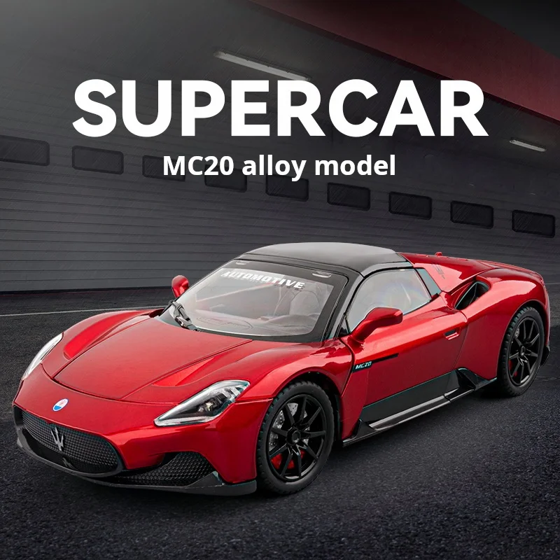 1:24 Maserati MC20 Supercar Exquisite Alloy Die-cast Model Convertible Top Openable Boys' Toy & Desktop Decoration