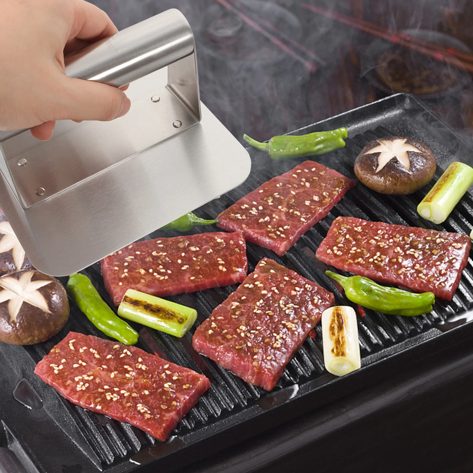 

Square Burger Press Manual Stainless Steel Meat Patty Maker Kitchen Tool Nonstick Durable Convenient Burger Mold Press