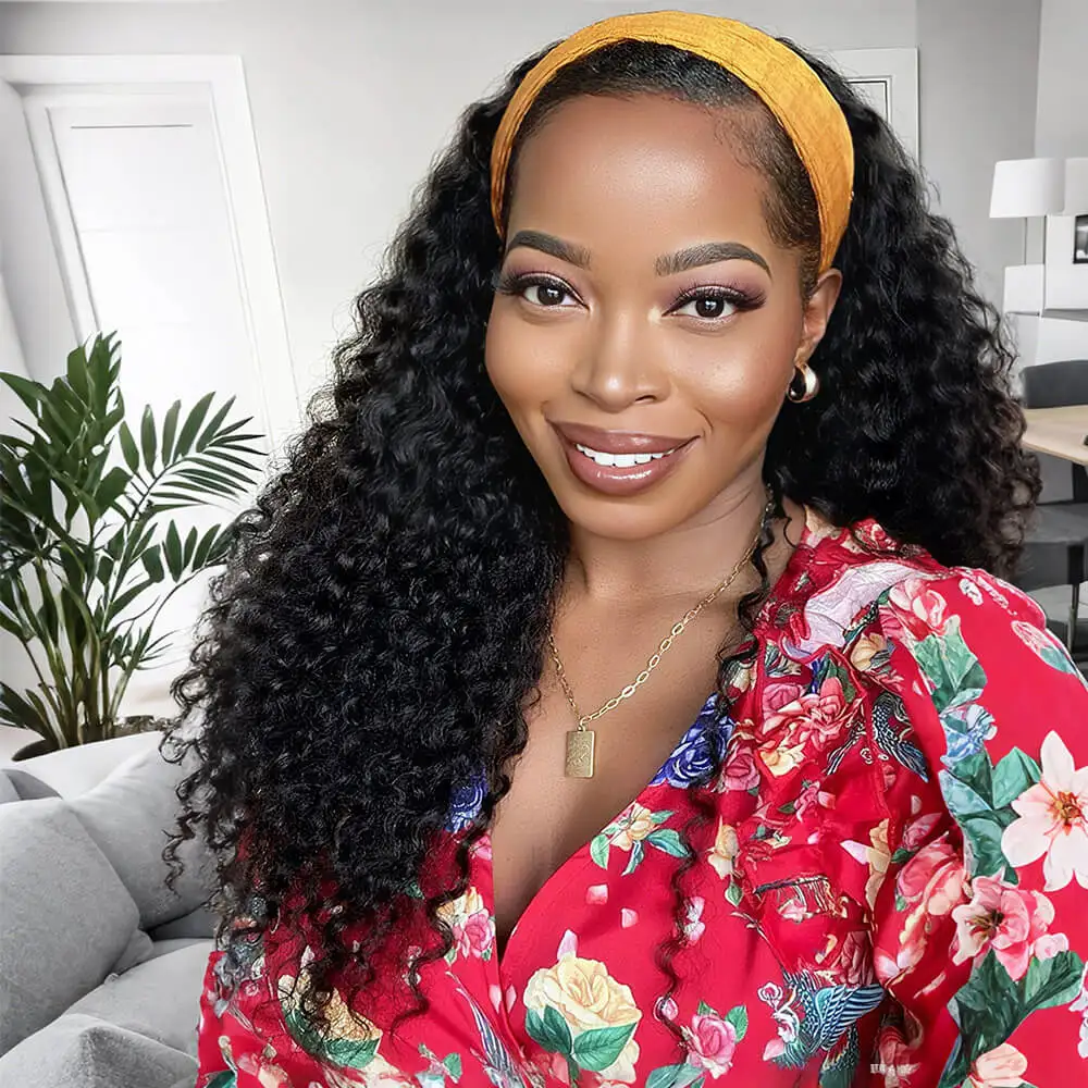 

28 Inch Long Kinky Curly Headband Wig Synthetic Ice Wigs Organic Fiber Black Women Afro Curly Waterwave Hairstyle