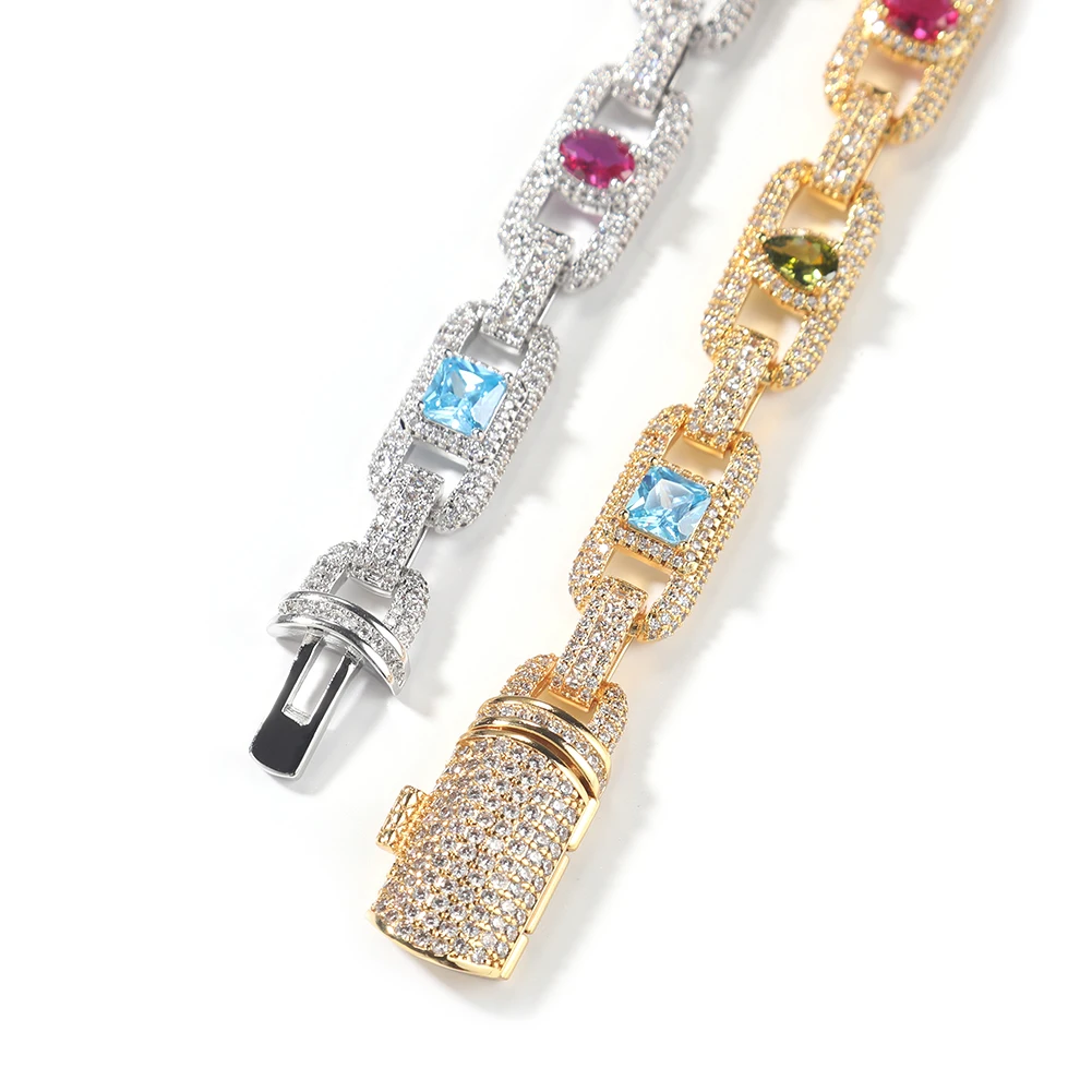 

UWIN Iced Out кубический цирконий цепочка ожерелья 11 мм кубинская цепочка красочные драгоценные камни модные украшения для подарка