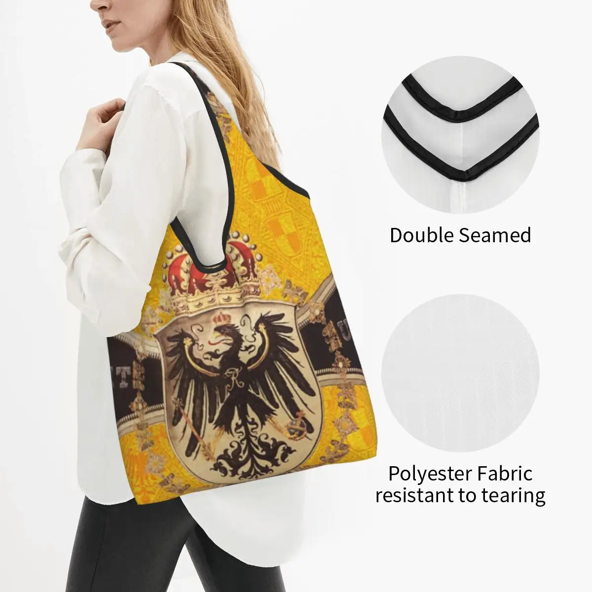 Cute Printing Vintage German Eagle Shopping Tote Bag Portable Shopper Shoulder Kingdom of Prussia Handbag