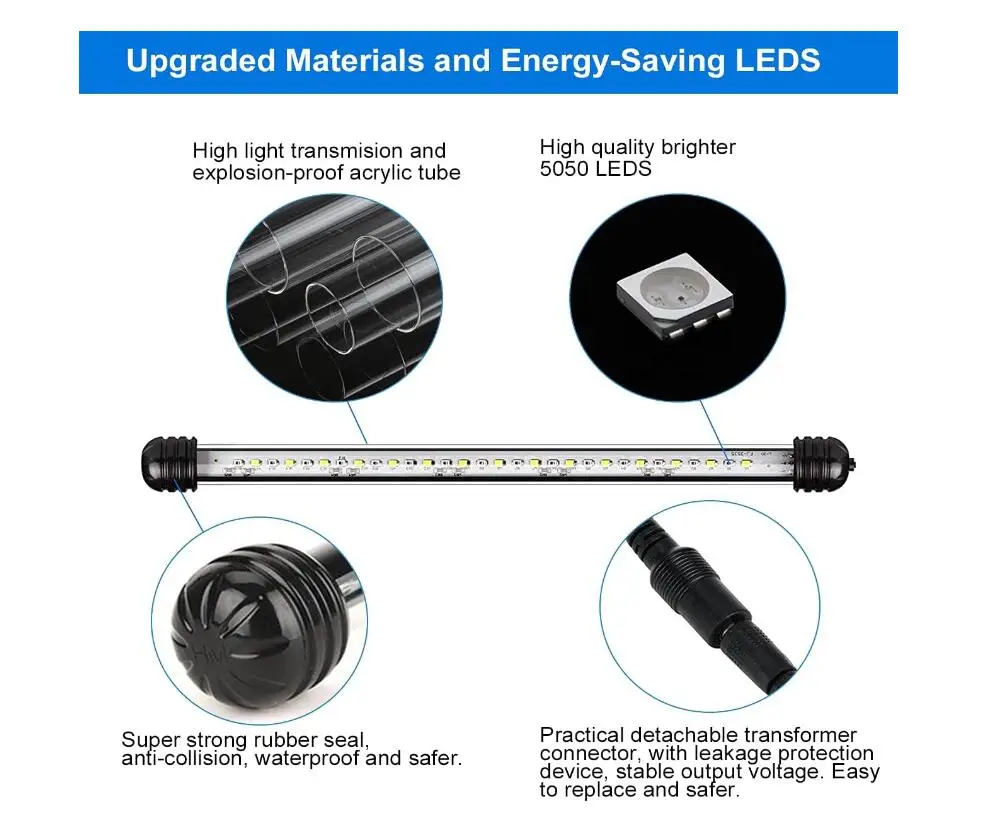 Submersible LED Aquarium Light,Fish Tank Light with Timer Auto On/Off Dimming Function,3 Light Modes Dimmable White-Blue