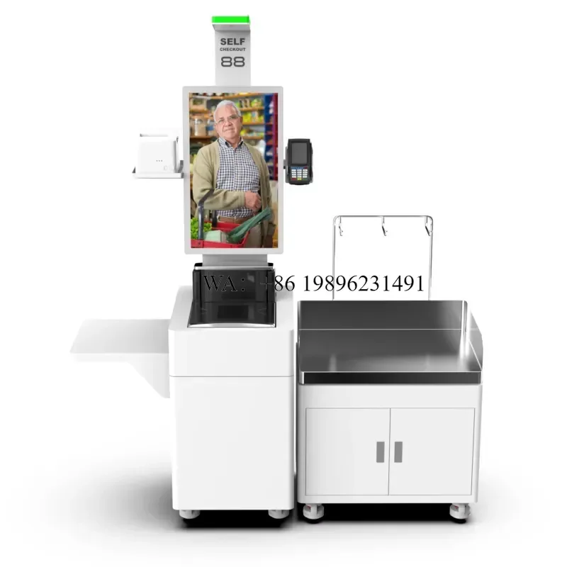 23.8 Inch Supermarket Self Checkout Kiosk, Built-in Datalogic Magellan 9550i Scanner/Scale, Cost-Effective, SDK Support