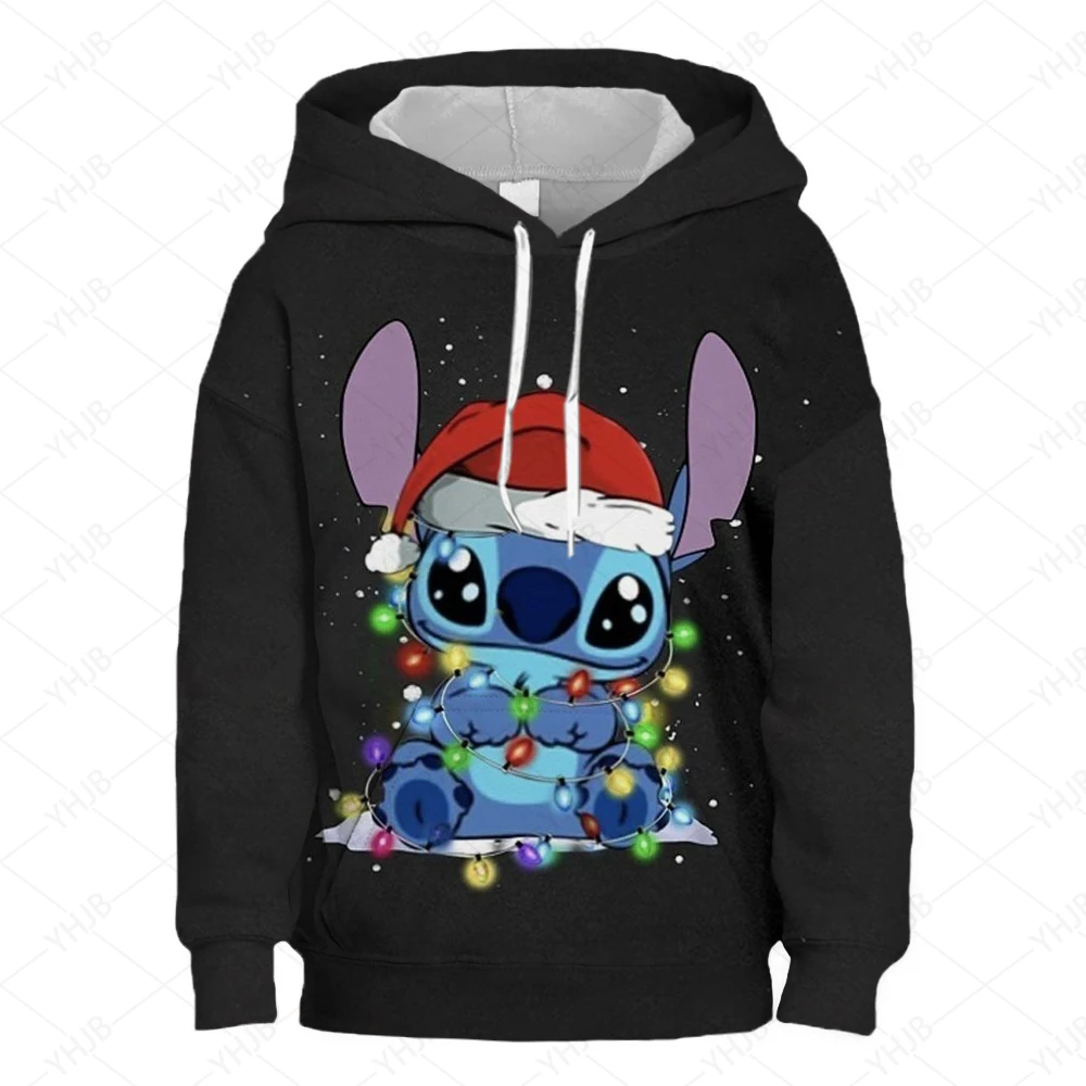 Christmas Disney Embroidered Hoodie Children\'s Cartoon Costume Little Girl Boy Lilo and Stitch Sportswear Manga Hoodie Baby Casu