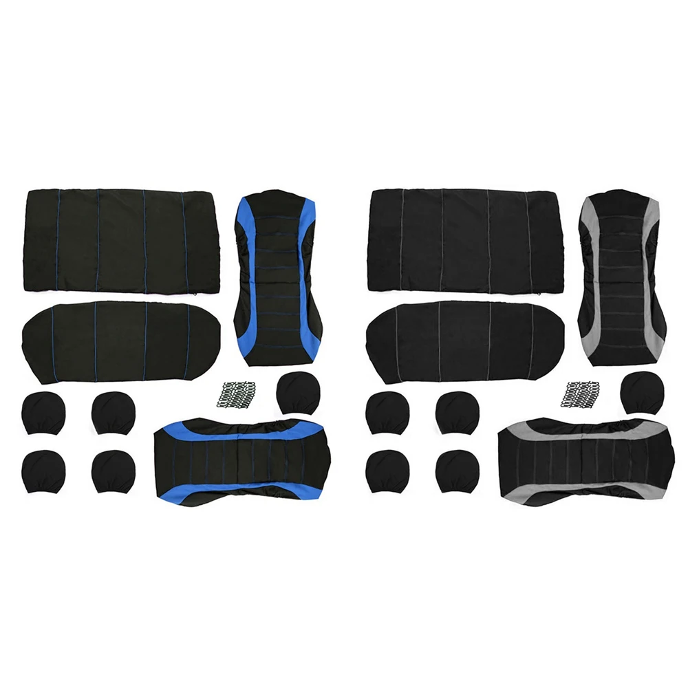 

Universal Car Front Rear Seat Cover 9Pcs/Set Polyester 5-Seat Auto Seat Protection Covers Sports Bi-color Stitching Styling