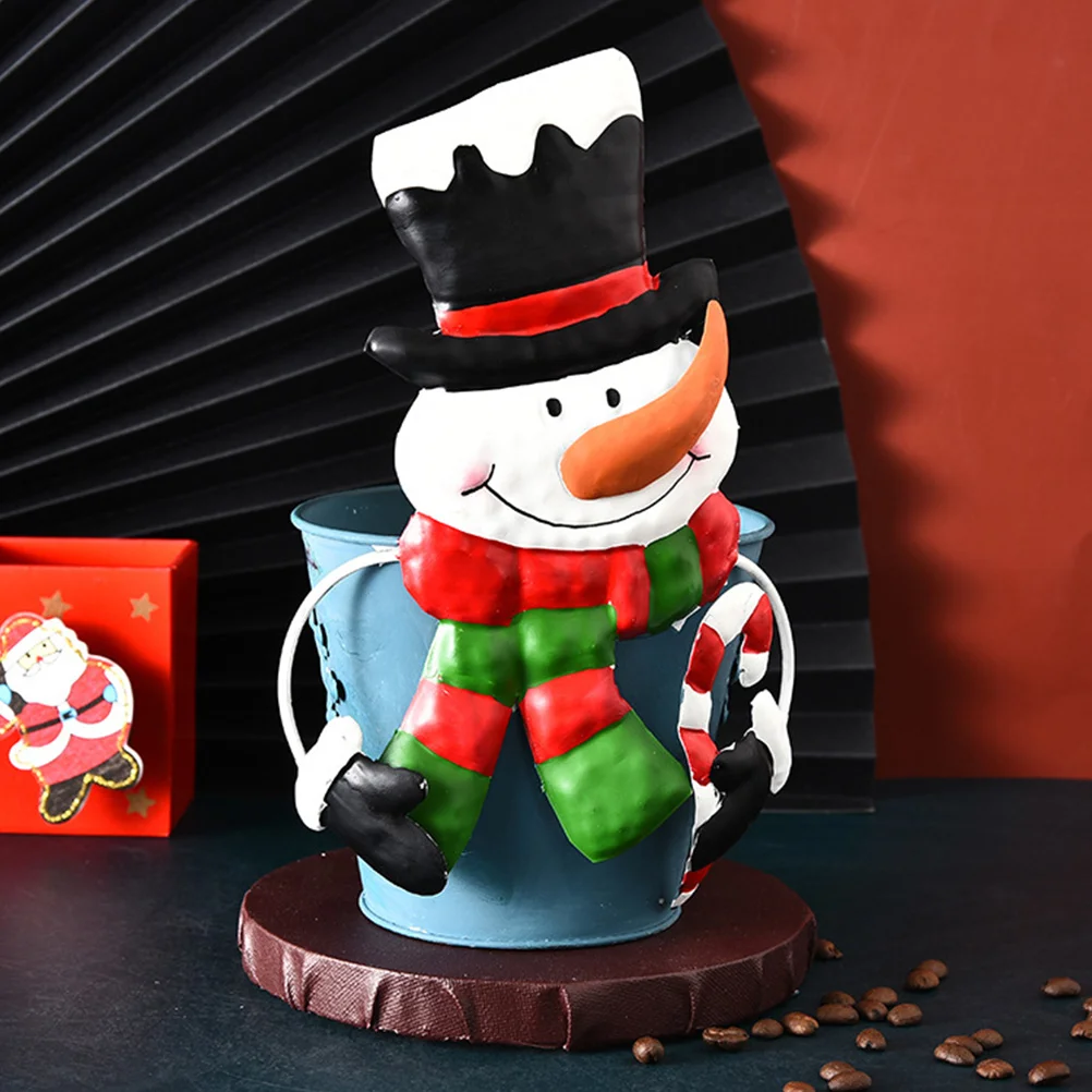 Snowman for Garage Door Christmas Tin Bucket Ornament Flowerpot Chiller Colorful Iron