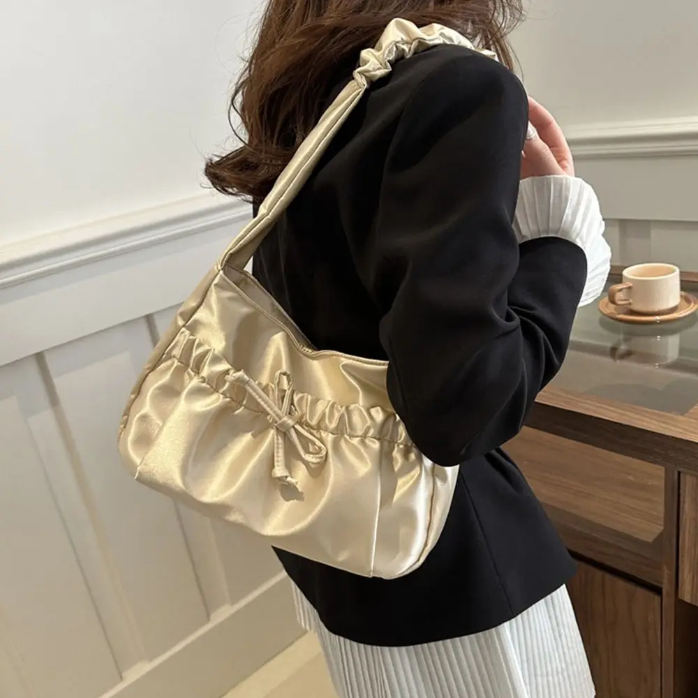 Прохладная атласная плиссированная ручная сумка с бантом, портативная сумка на плечо INS, роскошная модная сумка в корейском стиле для подмышек, уличная сумка
