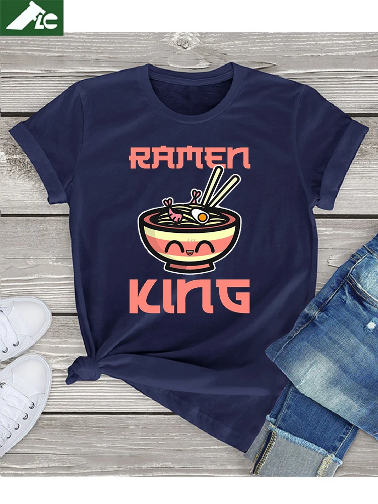 

Funny Ramen King Graphic T Shirt Women Clothing 100% Cotton Vintage Ramen Lover Tee Shirt Cute men femme Unisex Oversized Top