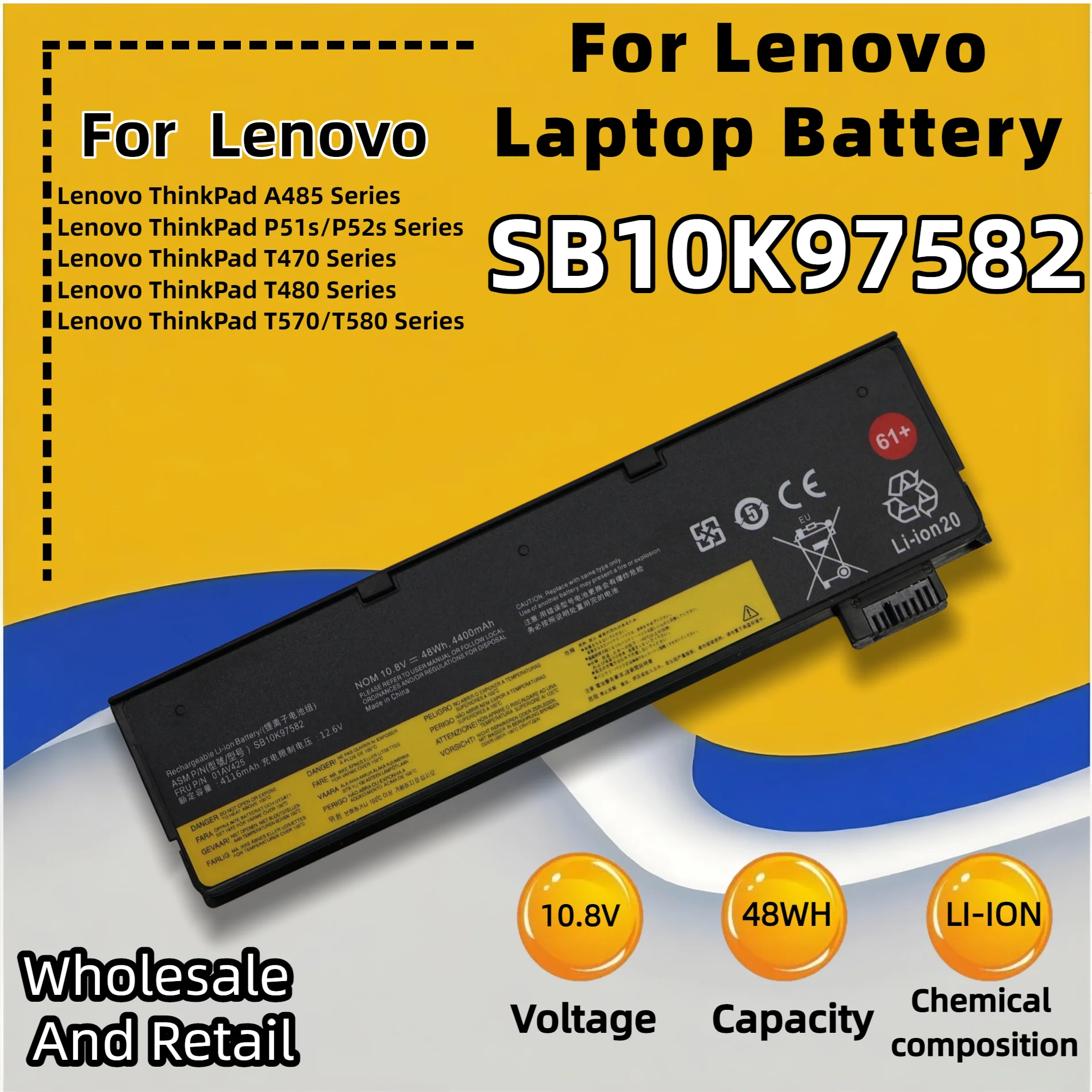 FRLESUI Battery 01AV425 01AV423 01AV424 01AV425 01AV426 01AV427 01AV428 For LENOVO ThinkPad A485 P51S P52S T470 T480 T570 T580 view 3