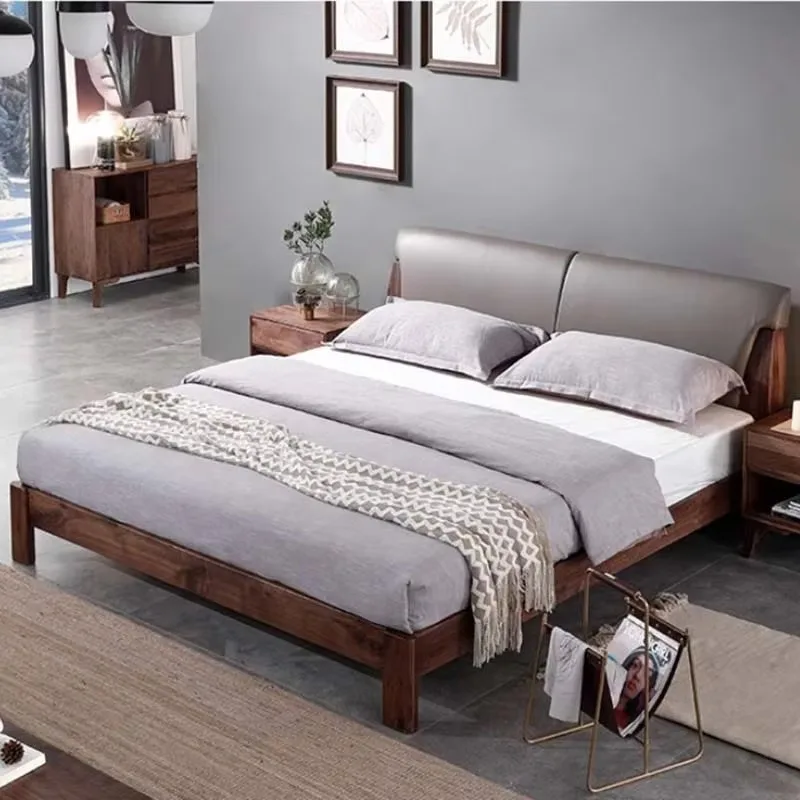 Gray Luxury Adult Bed Frames Comforter Large Wood King Size Queen Double Bed Headboards Bedframe Lozko Sypialniane Furniture