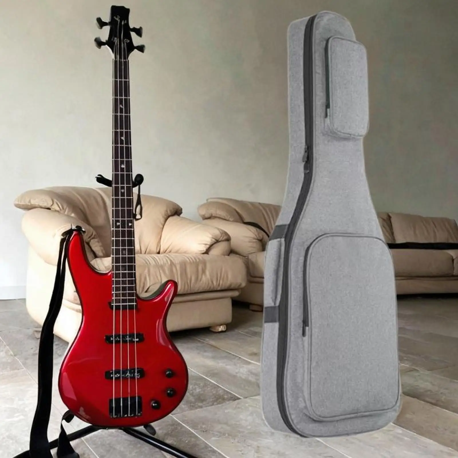 Сумка для гитары с регулируемыми плечевыми ремнями Футляр для переноски акустической гитары серого цвета