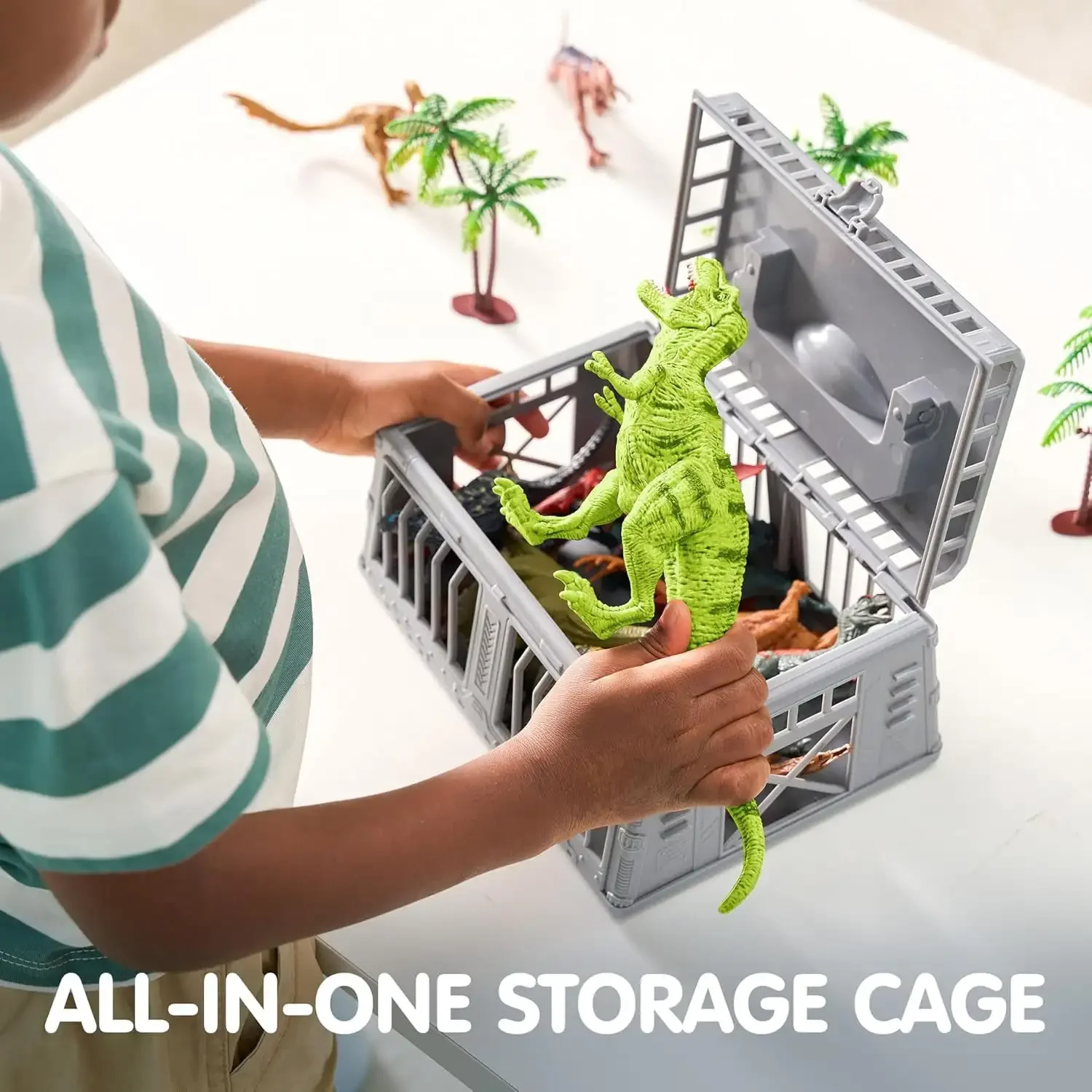 Joyfy 19 peças de figuras de dinossauro realistas, brinquedos com tapete de atividades e árvores, conjunto de brinquedos para crianças de 3 a 6 anos, presentes de aniversário