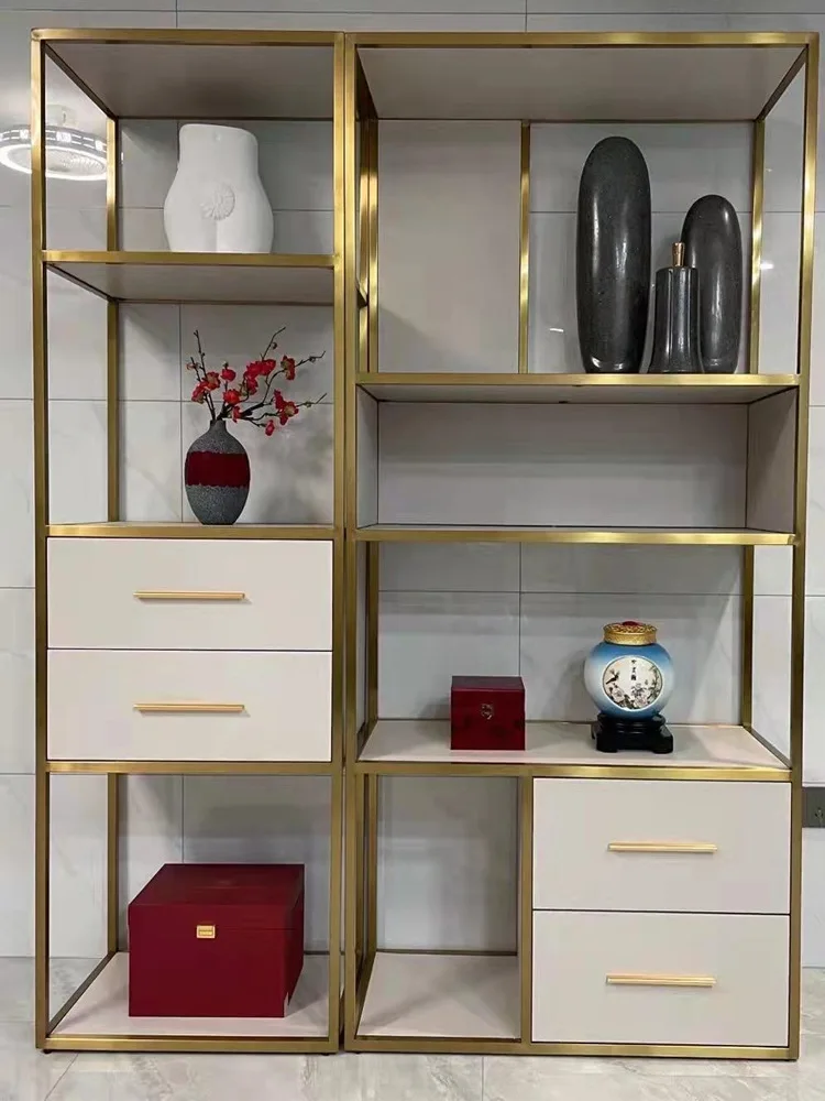 Italian minimalist stainless steel bookshelf floor-to-ceiling living room bookcase stainless  metal multi-layer