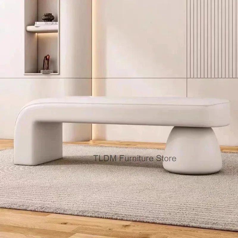 Legs Asymmetric Geometric Padded Seat Bench Smooth Upholstered Long Surface & Rounded Rest Bulb Support for Living Space